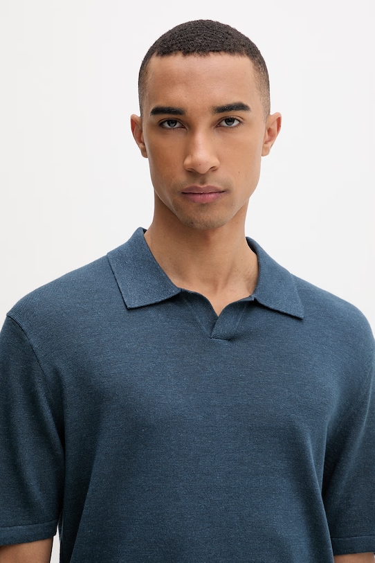 Calvin Klein pletena polo majica za muškarce s dodatkom lana mornarsko plava LV04LF313G