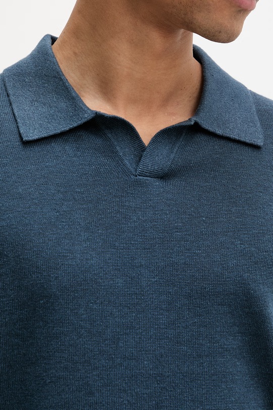 Calvin Klein úpletové polo tričko pánske s prímesou ľanu LV04LF313G tmavomodrá