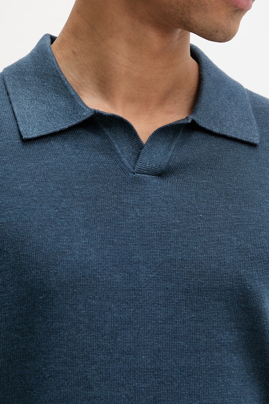 Calvin Klein pletena polo majica za muškarce s dodatkom lana LV04LF313G mornarsko plava