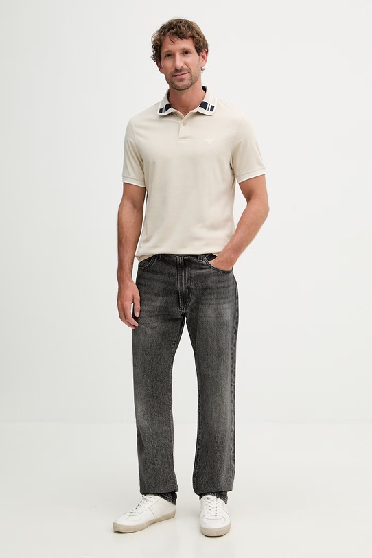 Barbour polo męskie bawełniane Callington MML1536 beżowy SS26
