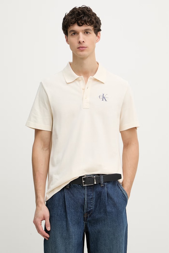 Calvin Klein Jeans polo męskie bawełniane beżowy LV04RF209G