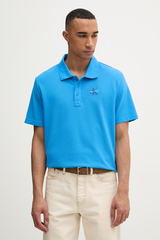 Calvin Klein Jeans polo męskie bawełniane niebieski LV04RF209G