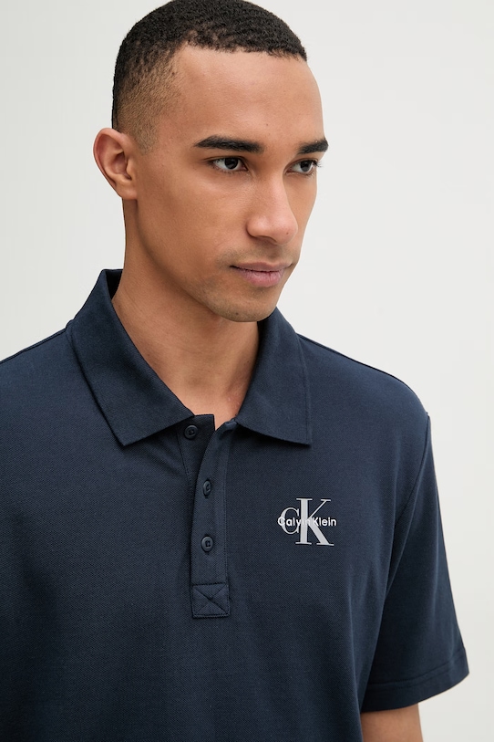 Calvin Klein Jeans polo męskie bawełniane granatowy LV04RF209G