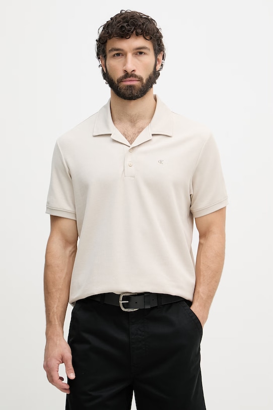 Calvin Klein Jeans πόλο ανδρικό με βαμβάκι μπεζ LV04RF205G