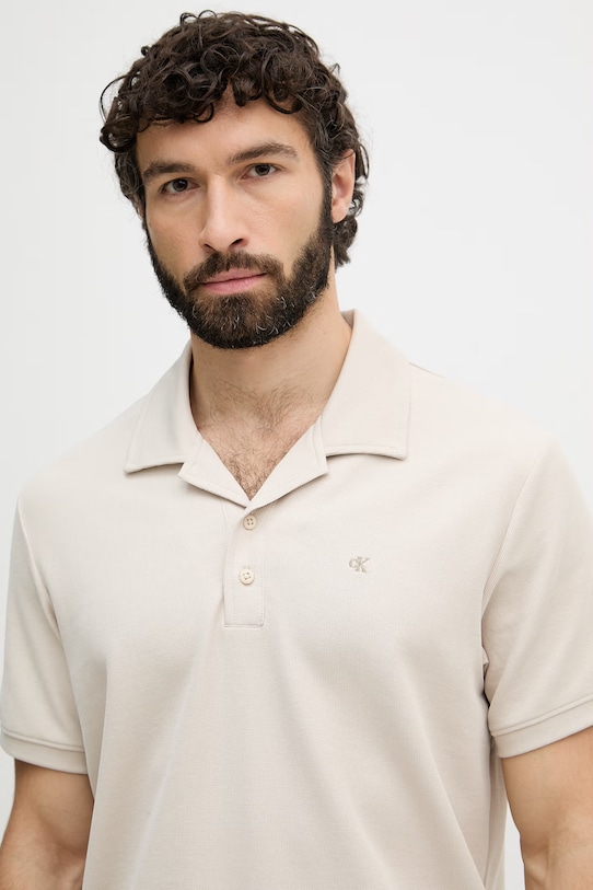 Calvin Klein Jeans πόλο ανδρικό με βαμβάκι μπεζ LV04RF205G