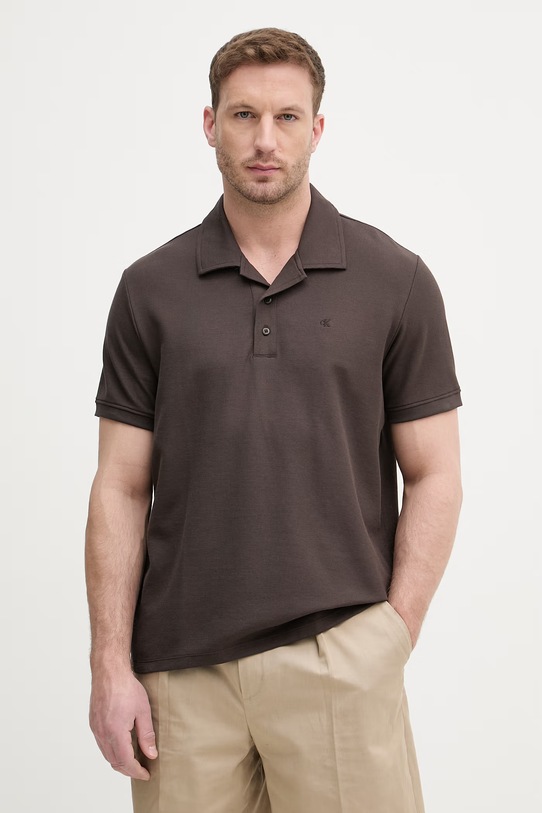 Calvin Klein Jeans πόλο ανδρικό με βαμβάκι καφέ LV04RF205G