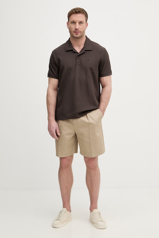 Calvin Klein Jeans πόλο ανδρικό με βαμβάκι LV04RF205G καφέ SS26