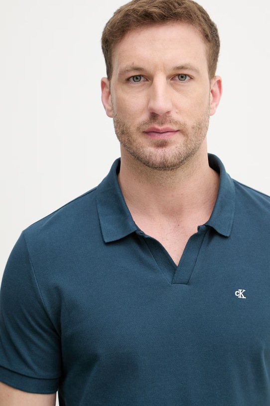 Calvin Klein Jeans polo męskie bawełniane turkusowy LV04RF215G