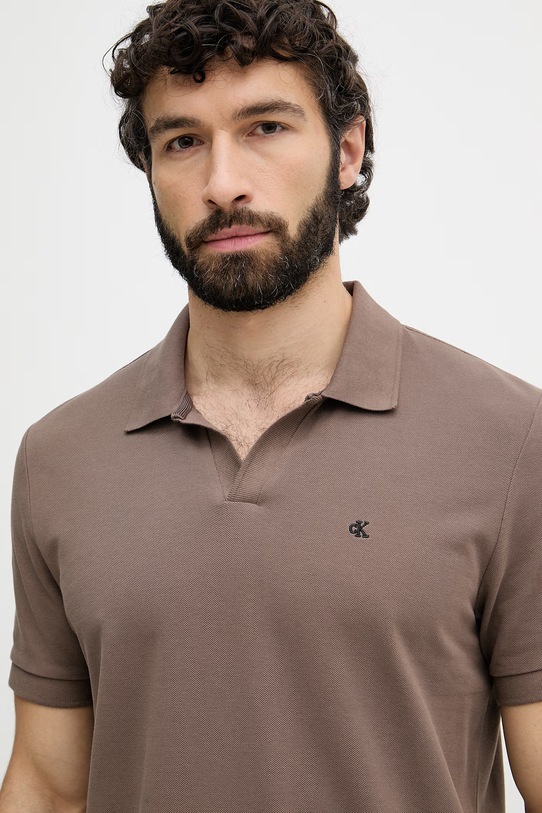 Calvin Klein Jeans polo pánské bavlněné hnědá LV04RF215G