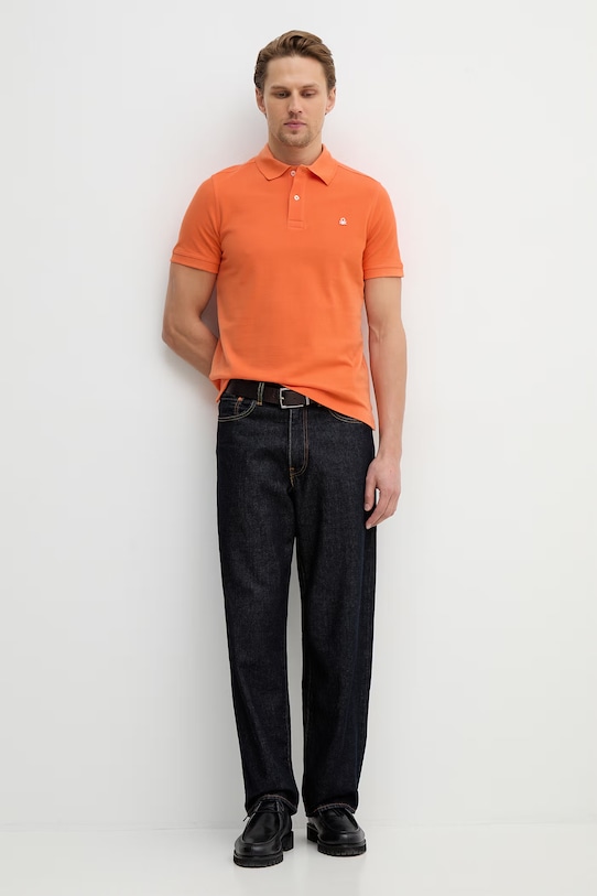 Βαμβακερό μπλουζάκι πόλο United Colors of Benetton 3089J3179. πορτοκαλί SS26