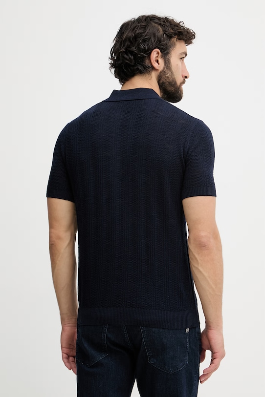 Дрехи United Colors of Benetton тениска тип пуловер с яка мъжка с добавен лен 1DC3U301T тъмносин
