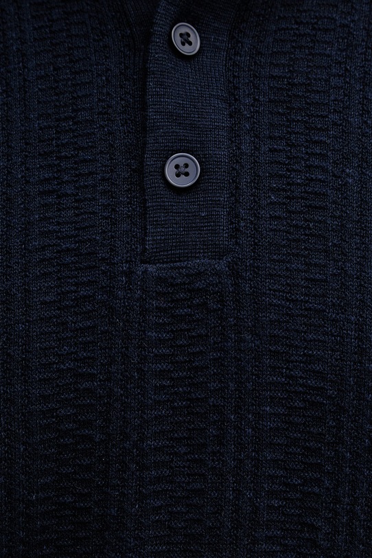 United Colors of Benetton тениска тип пуловер с яка мъжка с добавен лен 1DC3U301T тъмносин