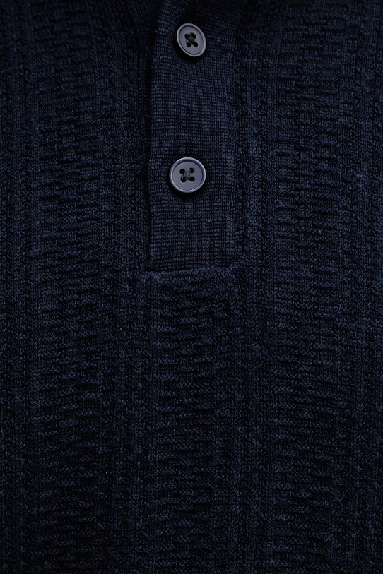 United Colors of Benetton тениска тип пуловер с яка мъжка с добавен лен 1DC3U301T тъмносин