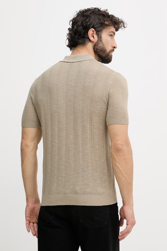 Oblečenie United Colors of Benetton úpletové polo tričko pánske s prímesou ľanu 1DC3U301T zelená