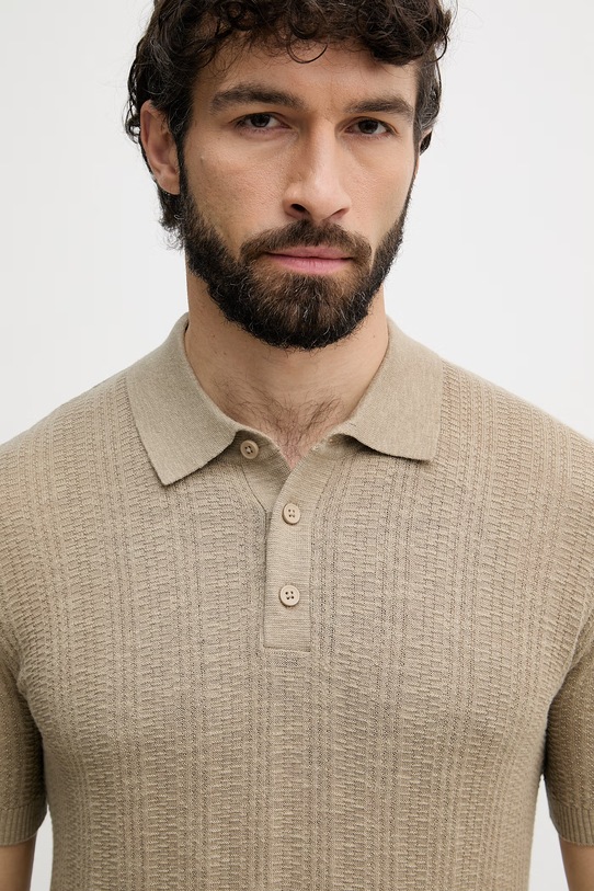 United Colors of Benetton úpletové polo tričko pánske s prímesou ľanu zelená 1DC3U301T