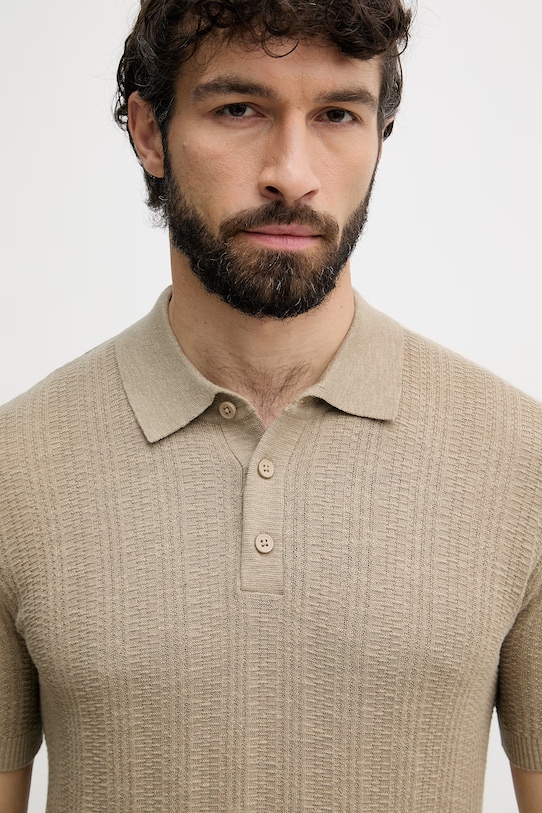 United Colors of Benetton úpletové polo tričko pánske s prímesou ľanu zelená 1DC3U301T