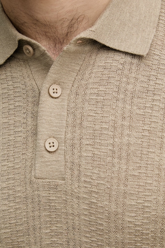 United Colors of Benetton úpletové polo tričko pánske s prímesou ľanu 1DC3U301T zelená