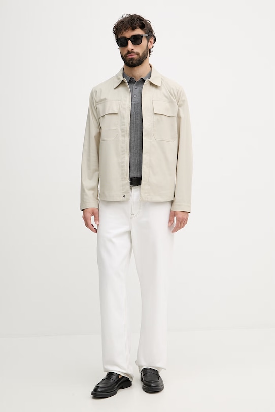 United Colors of Benetton πλεκτό μπλουζάκι πόλο ανδρικό με πρόσμιξη λινού 1DC3U301T γκρί SS26