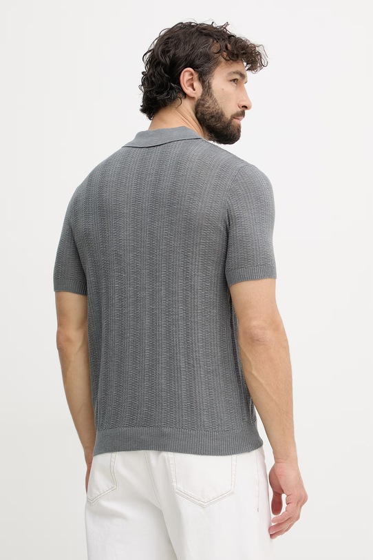 Ρούχα United Colors of Benetton πλεκτό μπλουζάκι πόλο ανδρικό με πρόσμιξη λινού 1DC3U301T γκρί