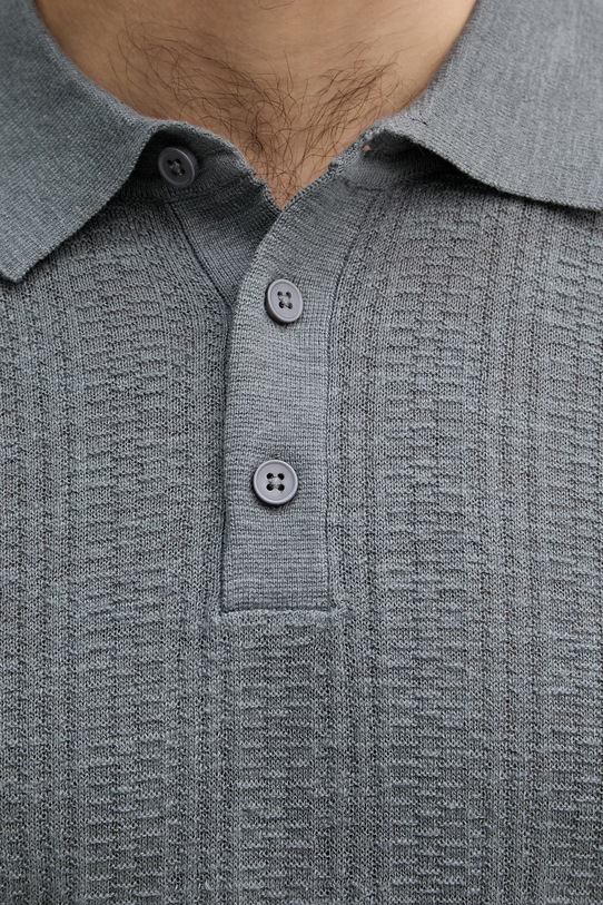 United Colors of Benetton πλεκτό μπλουζάκι πόλο ανδρικό με πρόσμιξη λινού 1DC3U301T γκρί