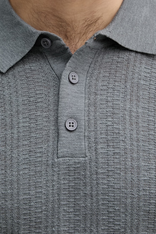 United Colors of Benetton πλεκτό μπλουζάκι πόλο ανδρικό με πρόσμιξη λινού 1DC3U301T γκρί