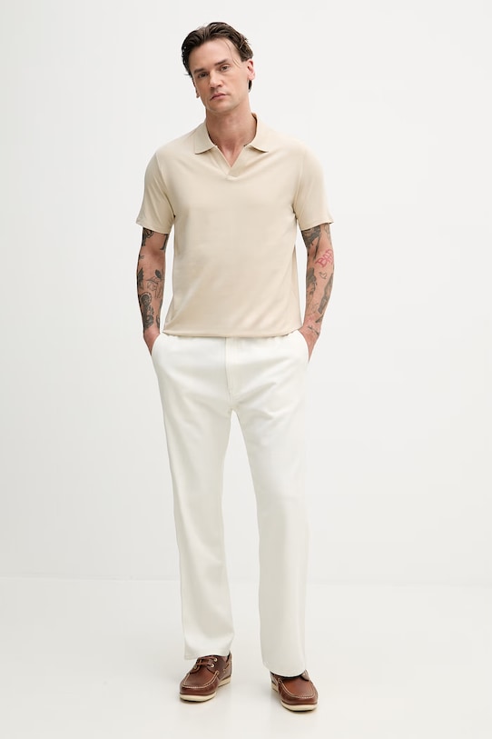 Lindbergh polo męskie bawełniane z elastanem 30.404036A beżowy SS26