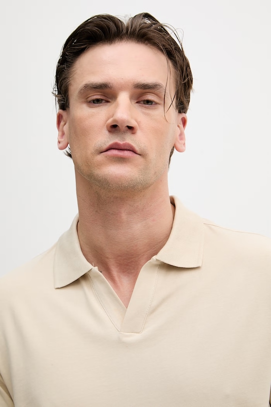 Lindbergh polo męskie bawełniane z elastanem beżowy 30.404036A