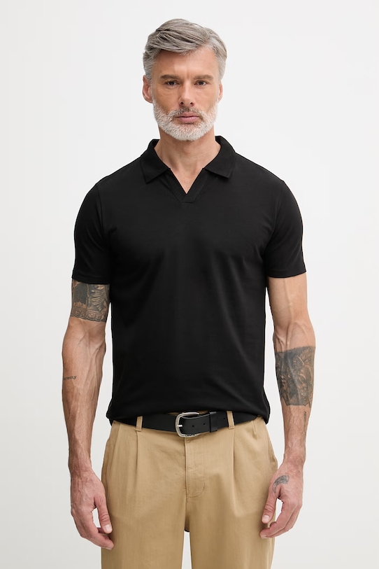 Lindbergh polo męskie bawełniane z elastanem czarny 30.404036A