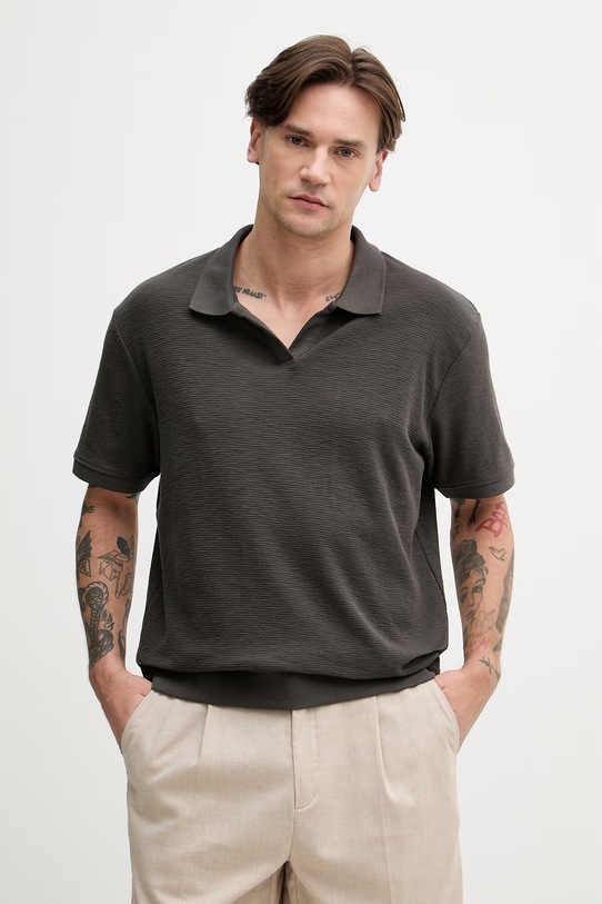 Lindbergh polo męskie bawełniane brązowy 30.404267