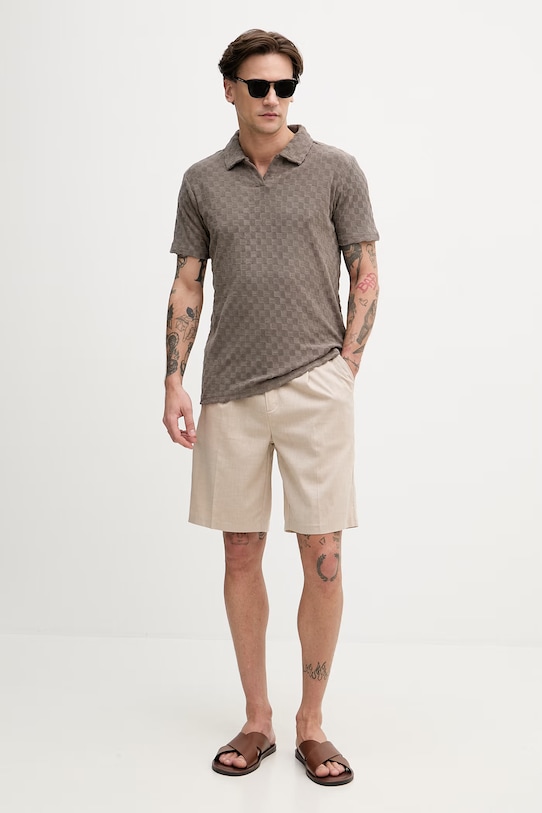 Lindbergh polo męskie z bawełną 30.404583 brązowy SS26