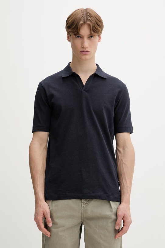 Marc O'Polo polo męskie z dodatkiem lnu granatowy 5000012676