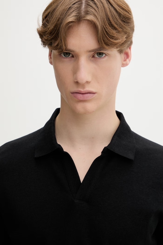 Marc O'Polo polo męskie z dodatkiem lnu czarny 5000012676