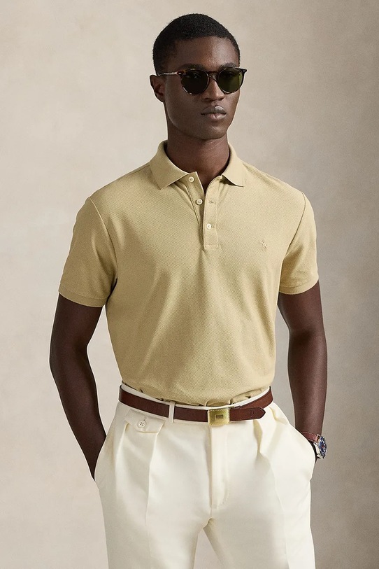 Памучна тениска с яка Polo Ralph Lauren стандартна бежов 710B13479