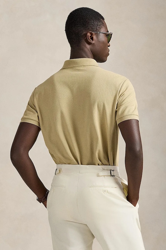 Памучна тениска с яка Polo Ralph Lauren 710B13479 бежов SS26