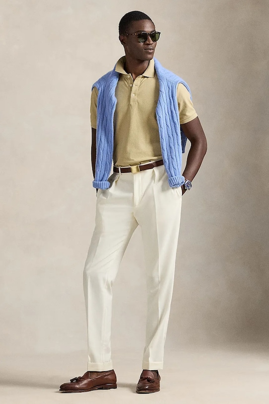 Дрехи Памучна тениска с яка Polo Ralph Lauren 710B13479 бежов