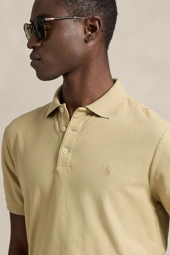 Памучна тениска с яка Polo Ralph Lauren бежов 710B13479