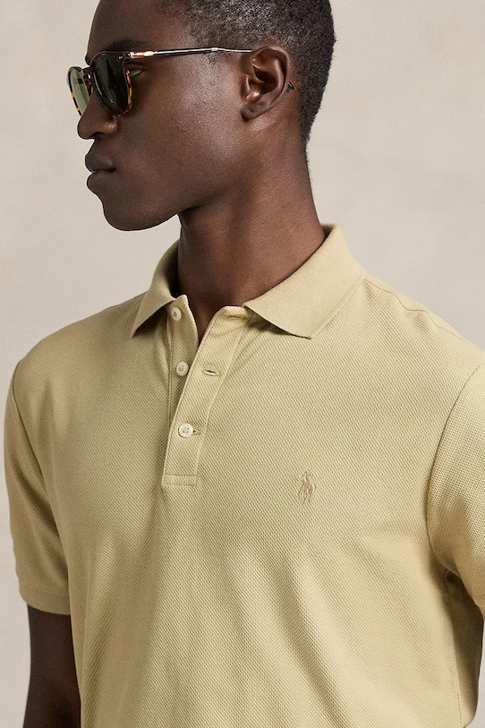 Памучна тениска с яка Polo Ralph Lauren бежов 710B13479