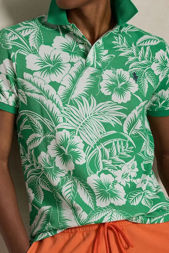 Памучна тениска с яка Polo Ralph Lauren зелен 710B13529