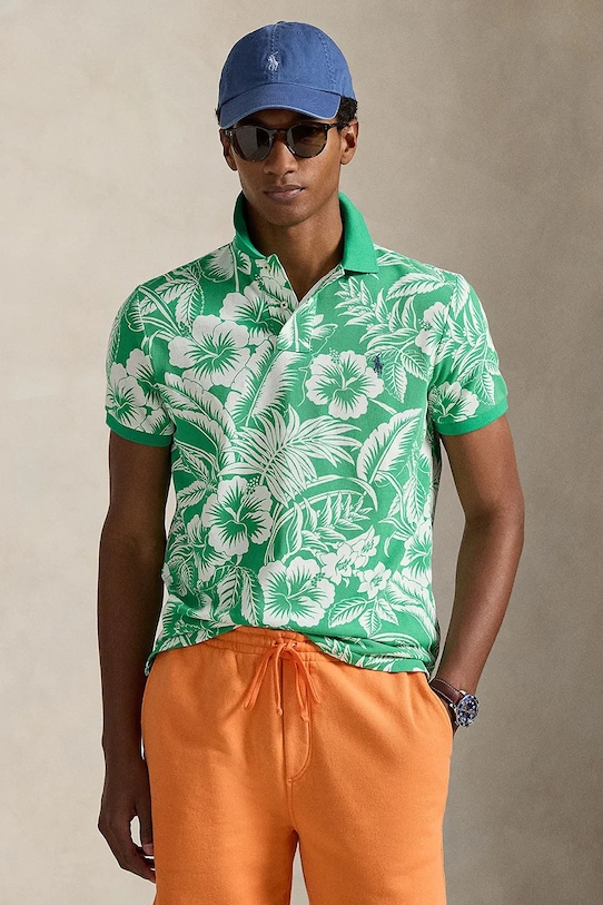 Памучна тениска с яка Polo Ralph Lauren 710B13529 зелен