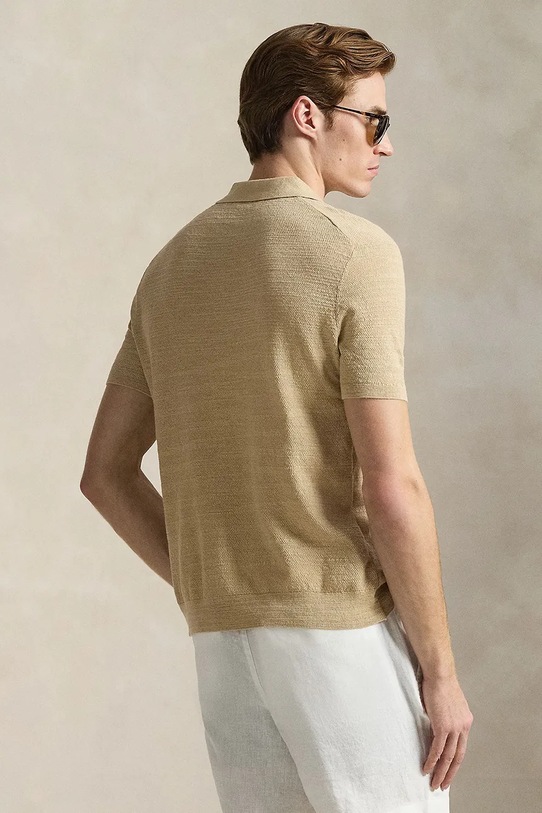 Polo Ralph Lauren polo z domieszką lnu 710B13891 brązowy SS26