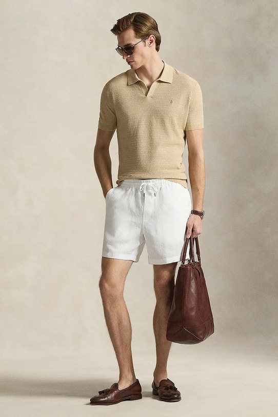 Odzież Polo Ralph Lauren polo z domieszką lnu 710B13891 brązowy