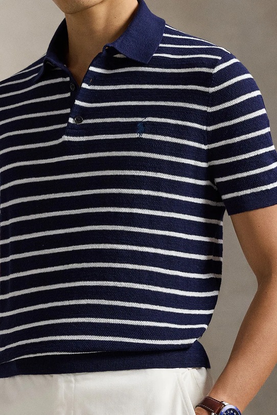 Polo Ralph Lauren polo z domieszką lnu granatowy 710B13894