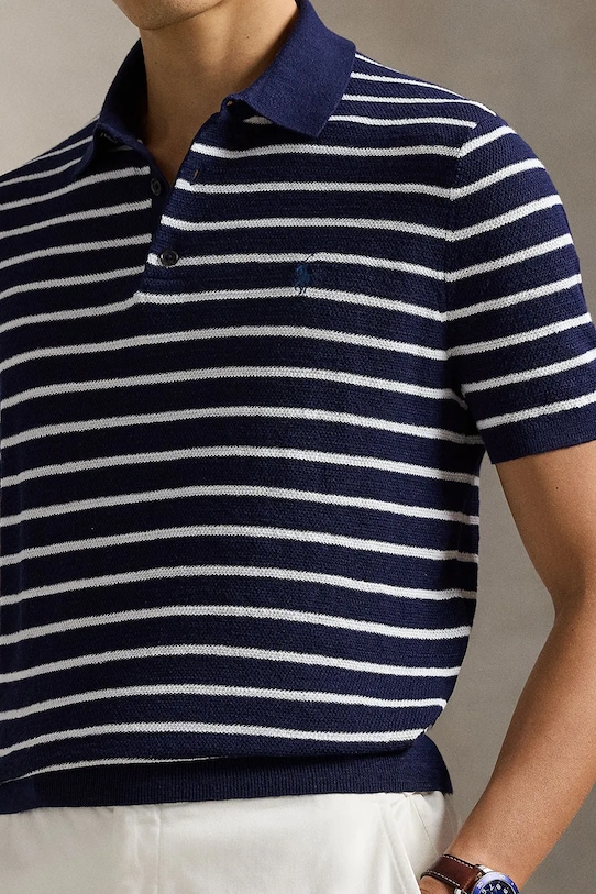 Polo Ralph Lauren polo z domieszką lnu granatowy 710B13894