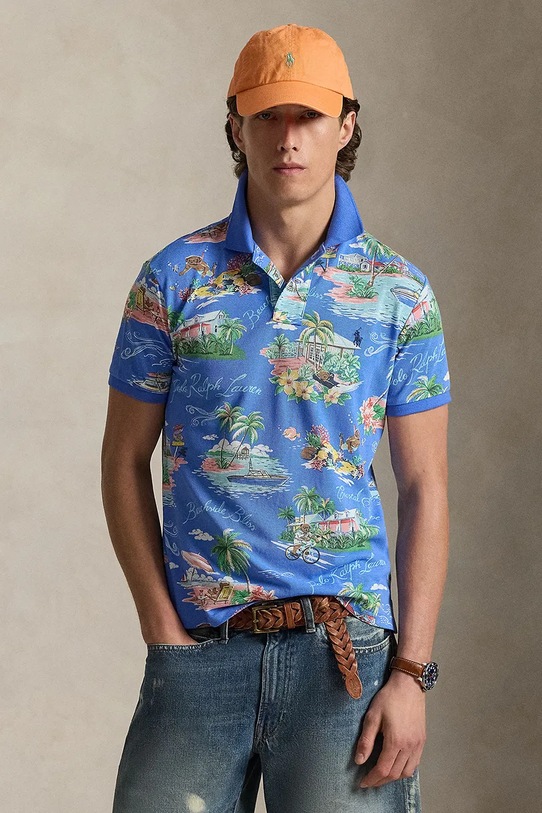 Polo Ralph Lauren polo bawełniane wzorzyste niebieski 710B14509