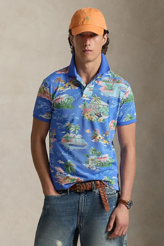 Памучна тениска с яка Polo Ralph Lauren стандартна син 710B14509