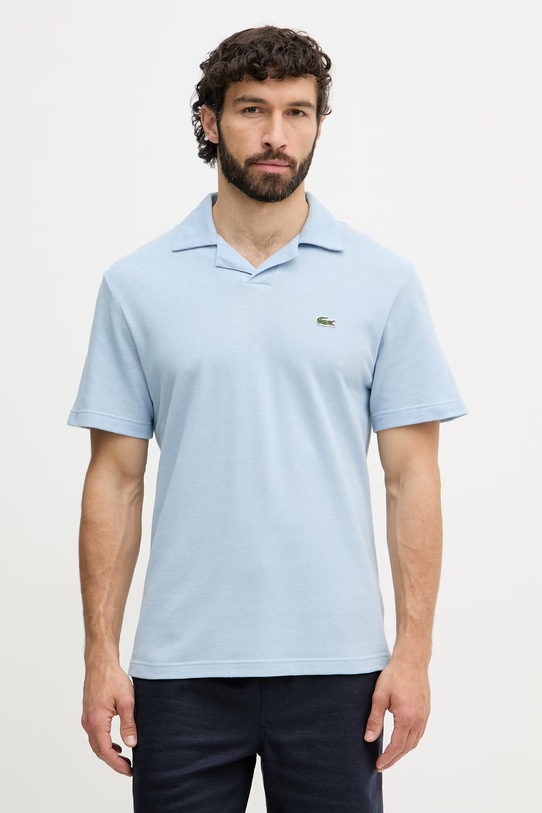 Lacoste polo tričko s prímesou ľanu pánske regular modrá PH2449