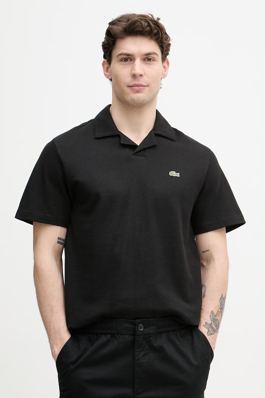 Lacoste polo męskie z dodatkiem lnu regular czarny PH2449