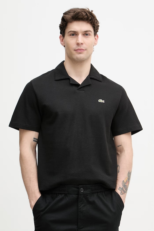 Lacoste polo męskie z dodatkiem lnu regular czarny PH2449