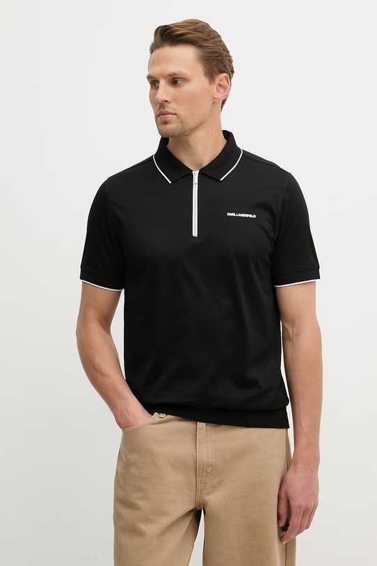 Bavlněné polo tričko Karl Lagerfeld hladký černá 562200.745003