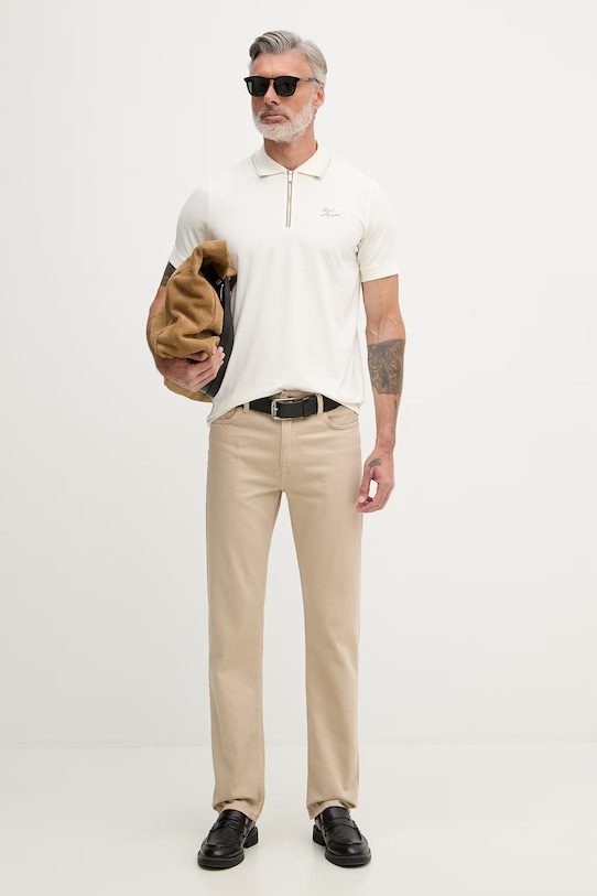 Karl Lagerfeld polo pánské bavlněné s elastanem 562221.745021 béžová SS26
